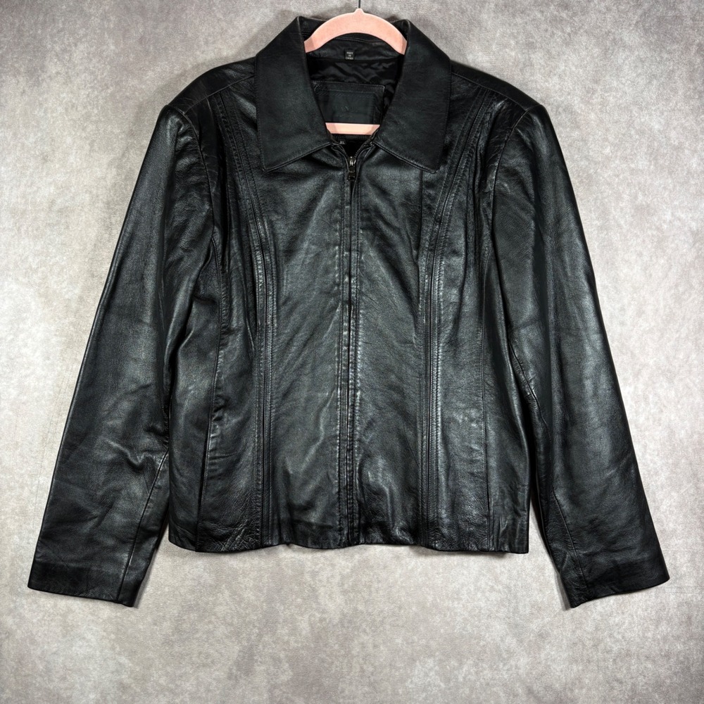 Avanti Jacket Womens XL Black Leather Zip Up Moto Collared 11531 Classic Biker